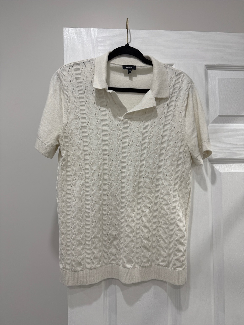 Express Ivory Cable Knit Polo